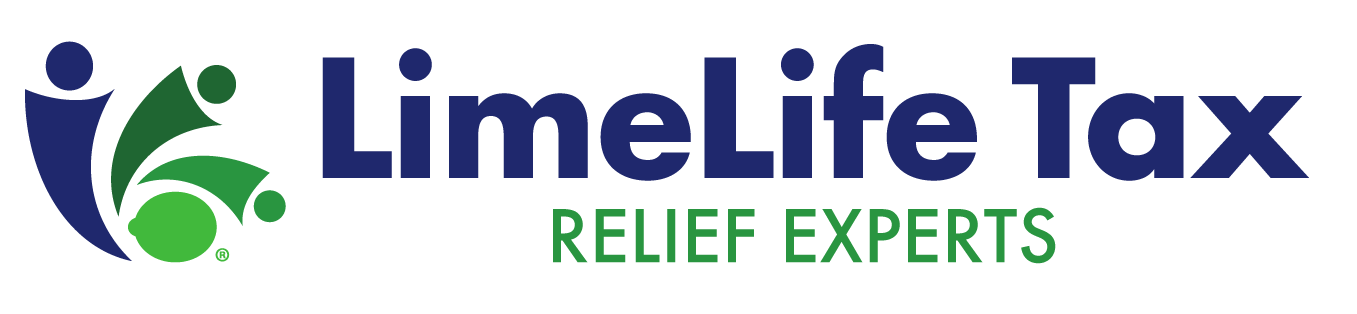 LimeLife Tax Relief Experts logo with abstract human figures in blue and green on the left, and the company name in blue and green text on the right.